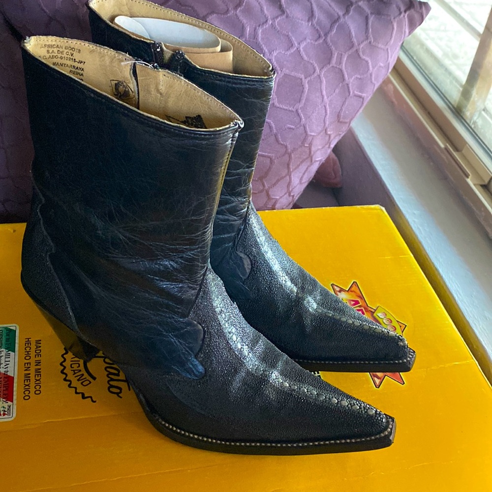 Women’s genuine stingray cowboy vaquero boots western 8.5 9 9.5 black exotic